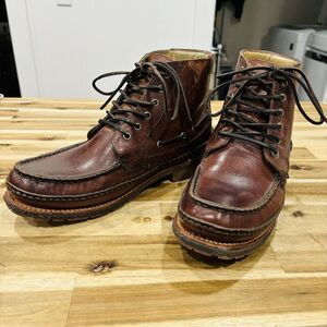 Frye Brown Leather Moc Toe Lace Up Boots Crepe Mid Sole Men’s Size 10.5